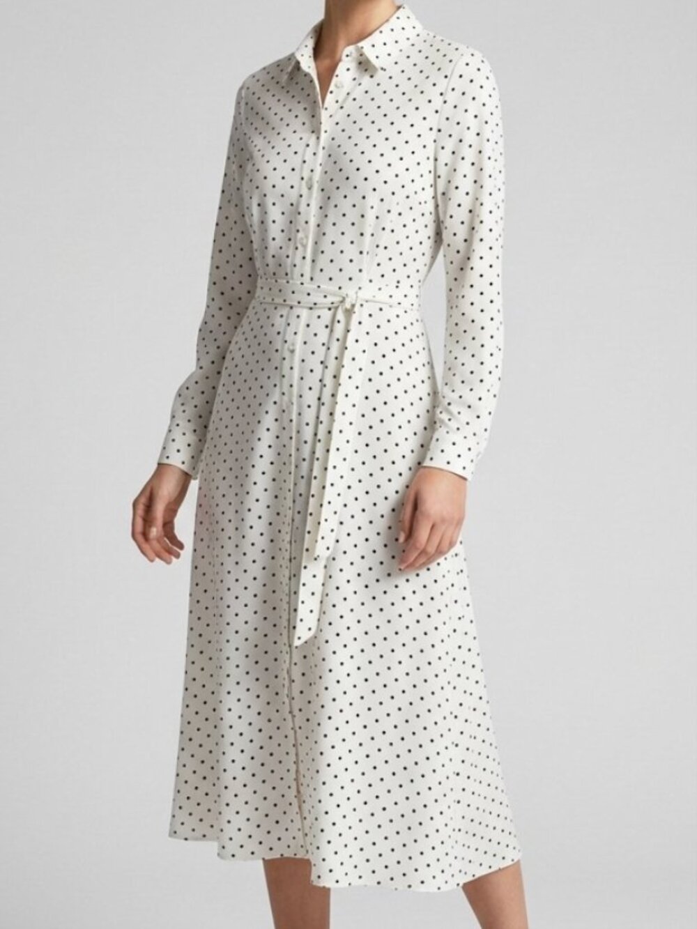 Bohme Polka Dot Button Front Long Sleeve Midi Dress - Size Medium - NWT